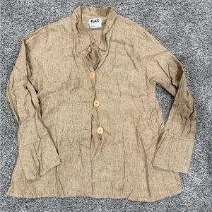 Flax linen Tunic length button up long sleeve shirt, women's large